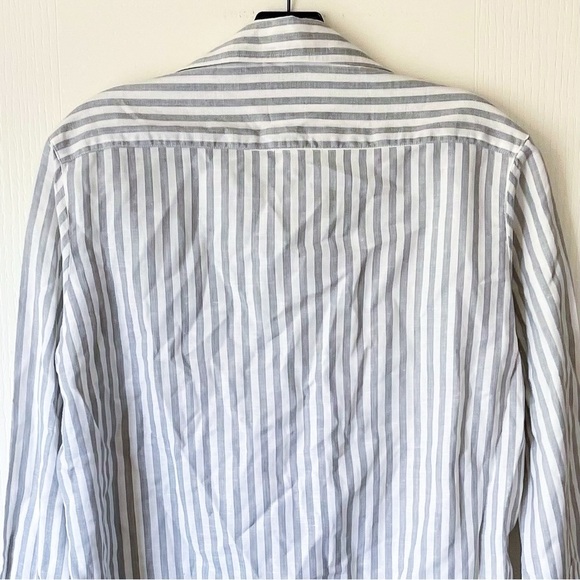 Frank & Eileen Mary Shirtdress Grey White Linen Stripe Long Sleeve Button XS EUC - Picture 6 of 7